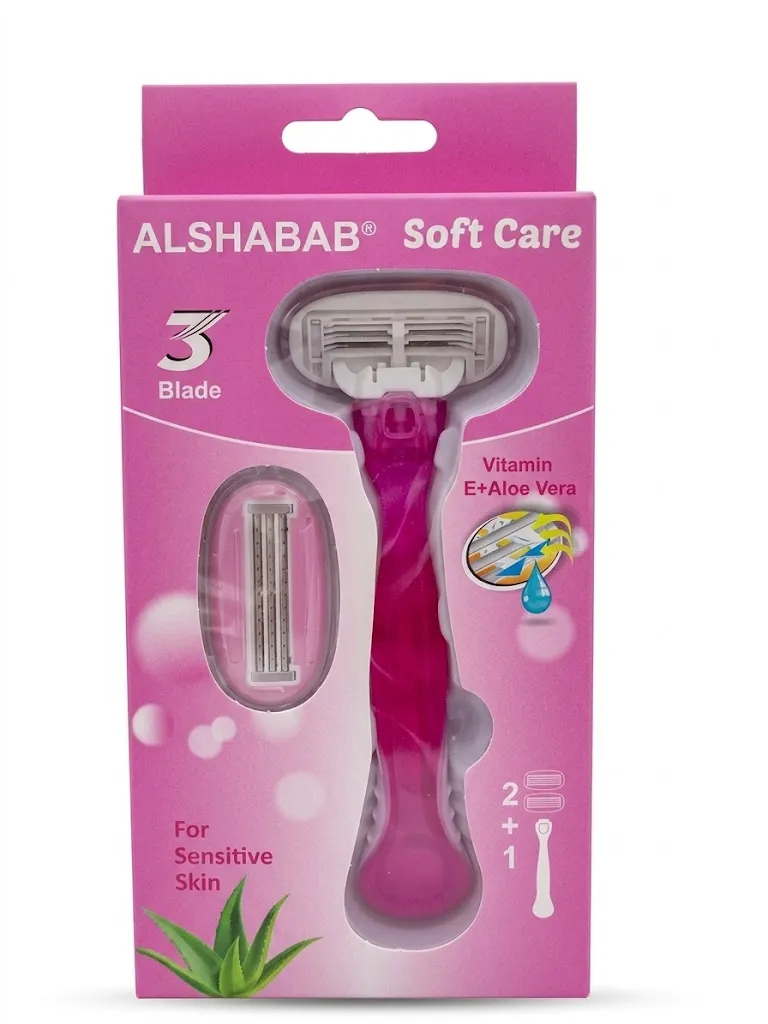 خودتراش زنانه ۳ تیغه الشباب مدل Soft Care مخصوص پوست حساس به همراه سری یدک