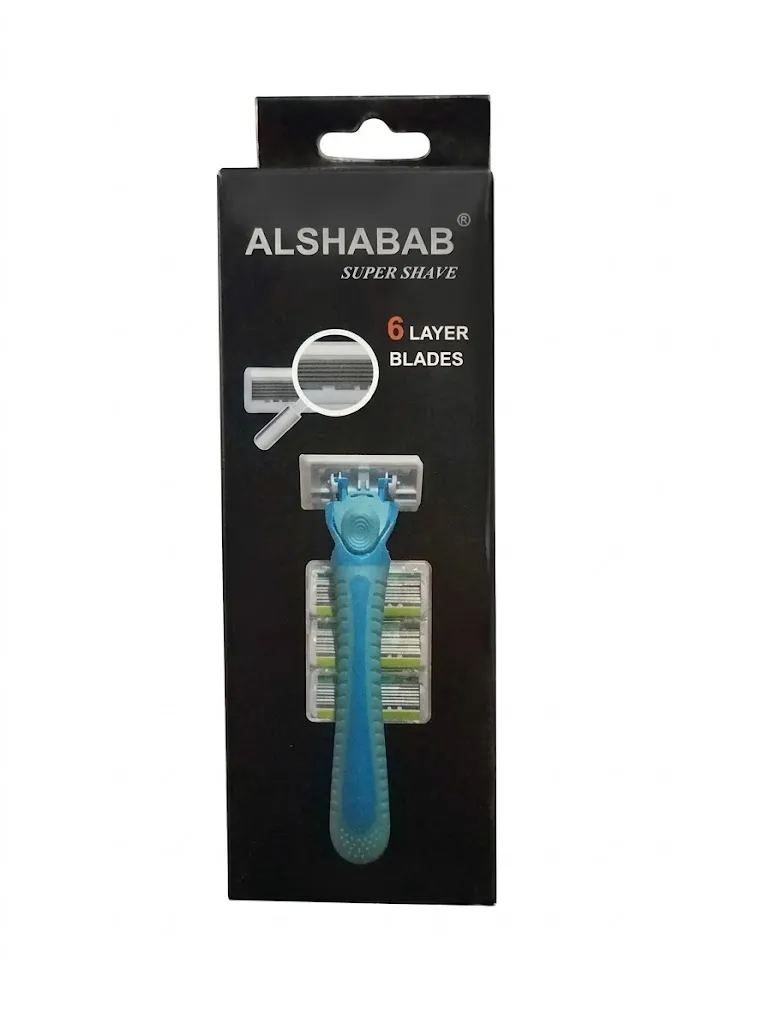 خودتراش ۶ تیغه الشباب مدل SUPER SHAVE با روکش پلاتینیوم کروم همراه ۴ کارتریج یدک و باکس نگهداری